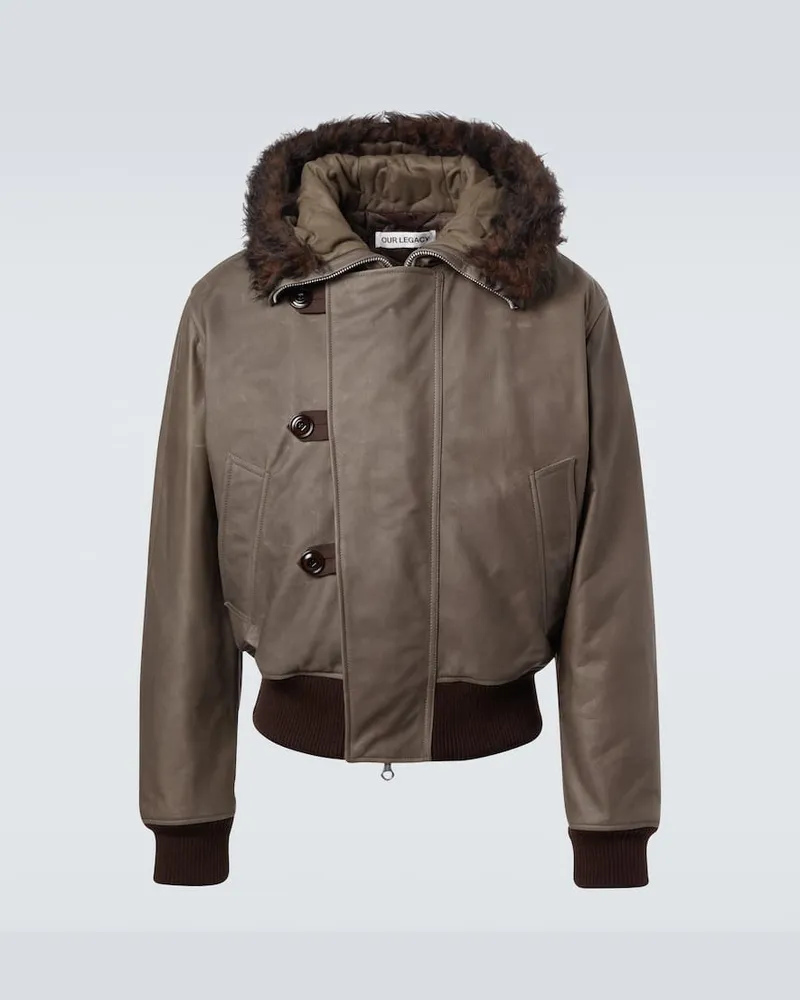 Our Legacy Lederjacke Compel mit Shearling Grün