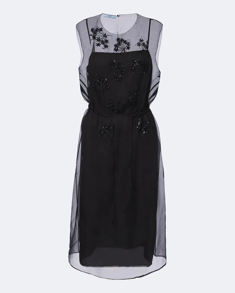 Prada Verziertes Midikleid aus Seidensatin Schwarz