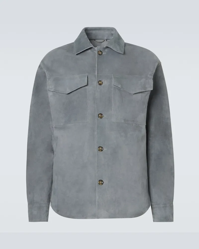 LARDINI Hemdjacke aus Veloursleder Blau