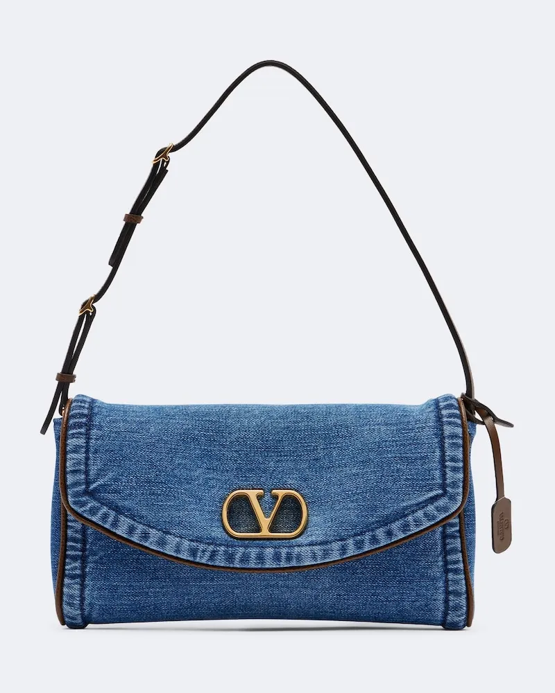 Valentino Garavani Schultertasche DeVain Small aus Denim Blau