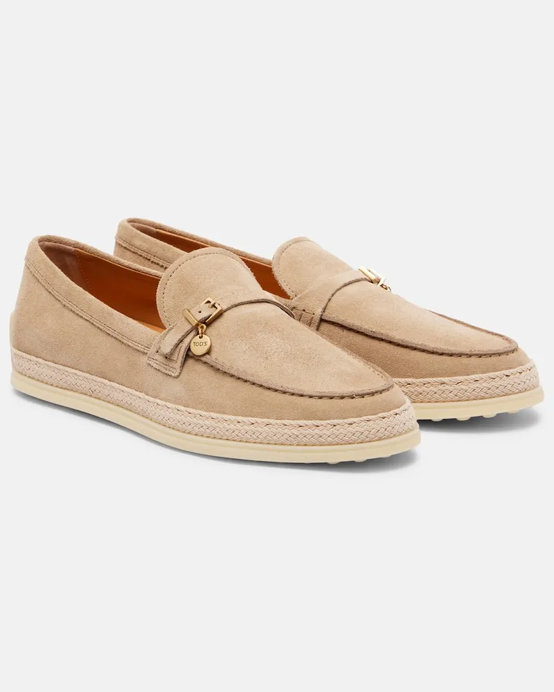 TOD'S Loafers aus Veloursleder mit Raffiabast Beige
