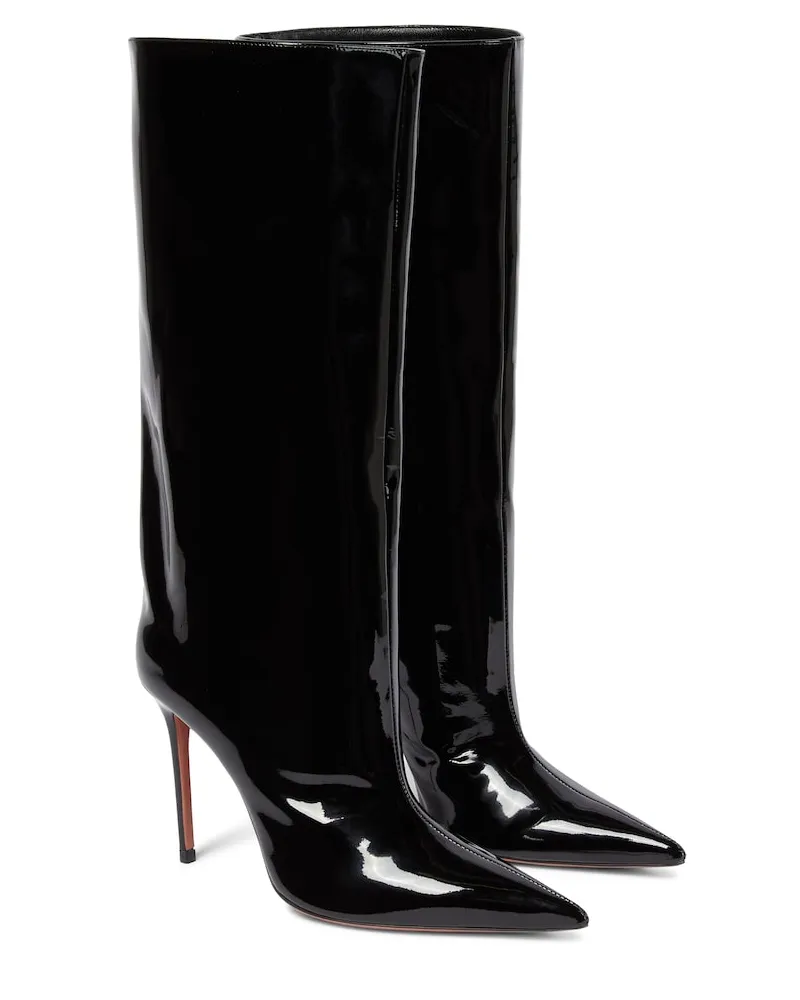 Amina Muaddi Stiefel Fiona aus Lackleder Schwarz