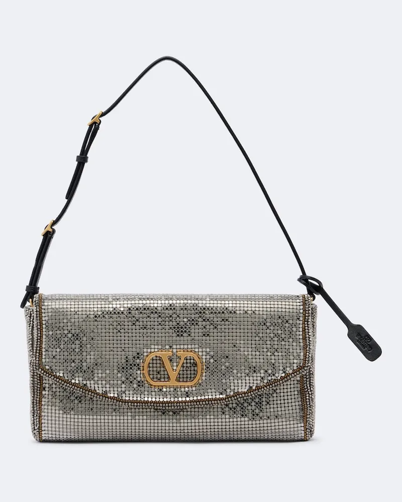 Valentino Garavani Verzierte Schultertasche DeVain Small Silber