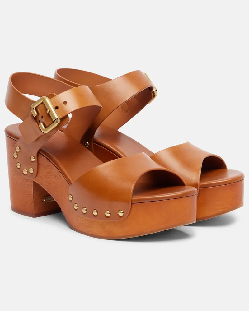 Chloé Chloé Verzierte Clogs Jeannette 80 aus Leder Braun