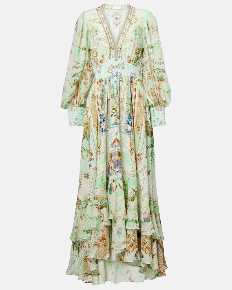 Camilla Maxikleid aus Seide mit Kristallen Multicolor