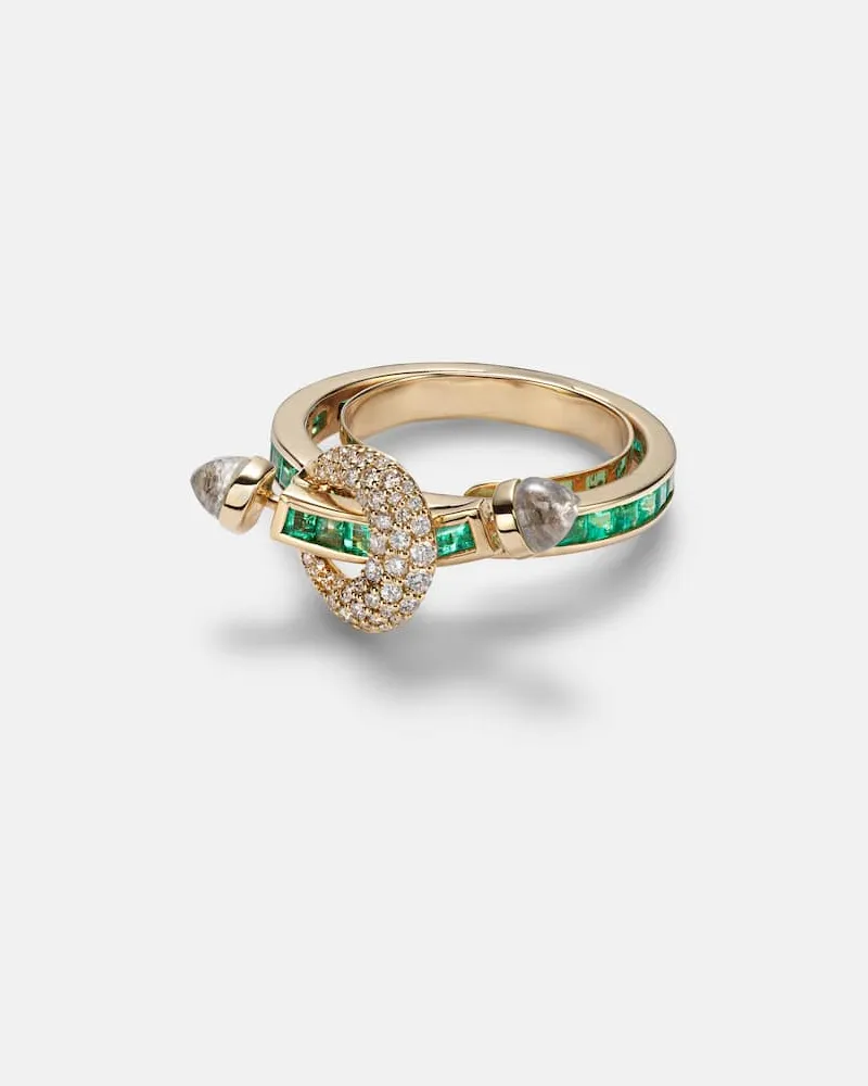 Ananya Ring Chakra aus 18kt Gelbgold mit Diamanten und Quarz Gold