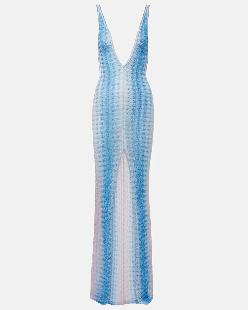 Missoni Maxikleid aus Häkelstrick Blau
