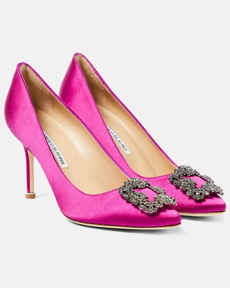 Manolo Blahnik Pumps Hangisi 90 aus Satin mit Kristallen Rosa