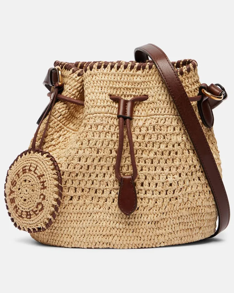 Stella McCartney Bucket Bag Falabella Small aus Raffiabast Beige