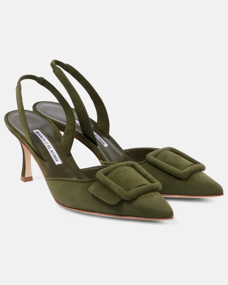 Manolo Blahnik Slingback-Pumps Maysli aus Veloursleder Grün