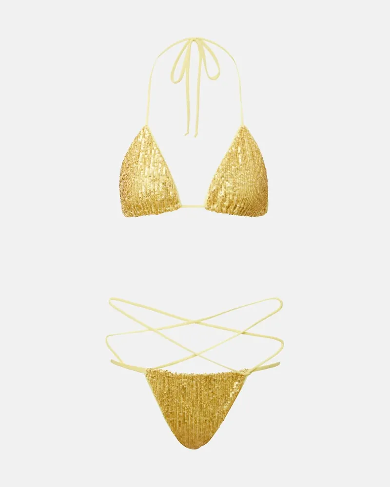 Norma Kamali Bikini Criss Cross mit Pailletten Gelb