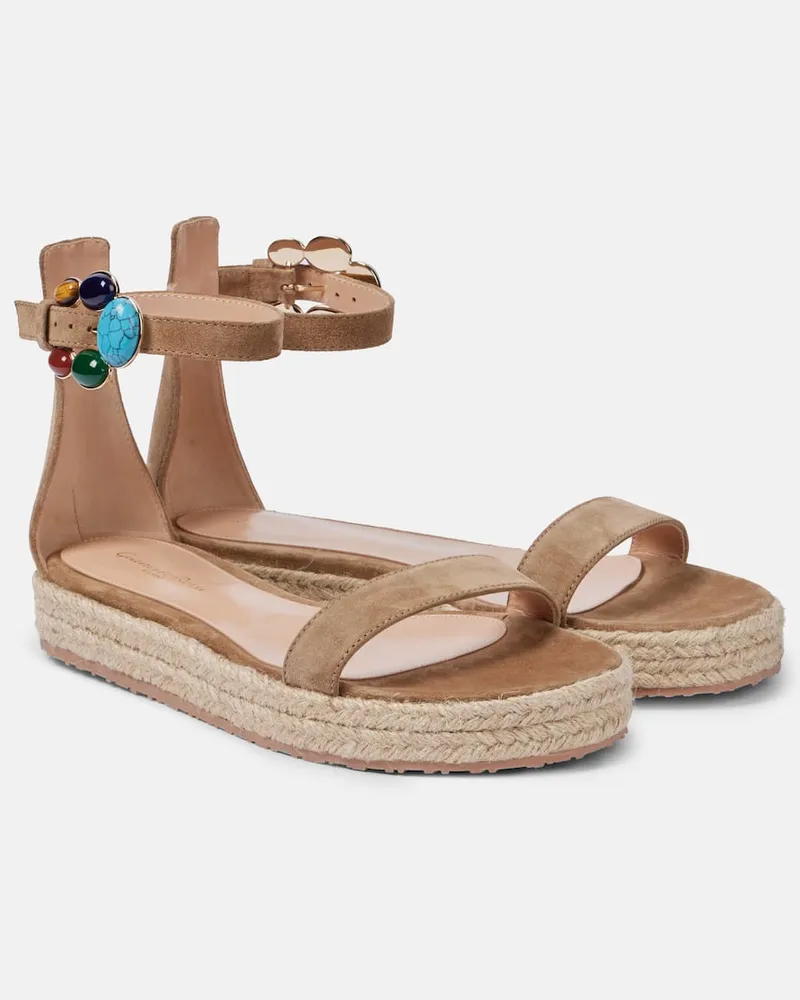 Gianvito Rossi Verzierte Espadrille-Sandalen aus Veloursleder Braun
