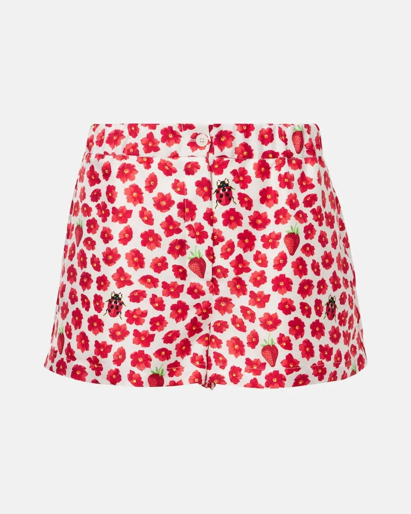 Versace Bedruckte Shorts aus Seiden-Twill Weiß