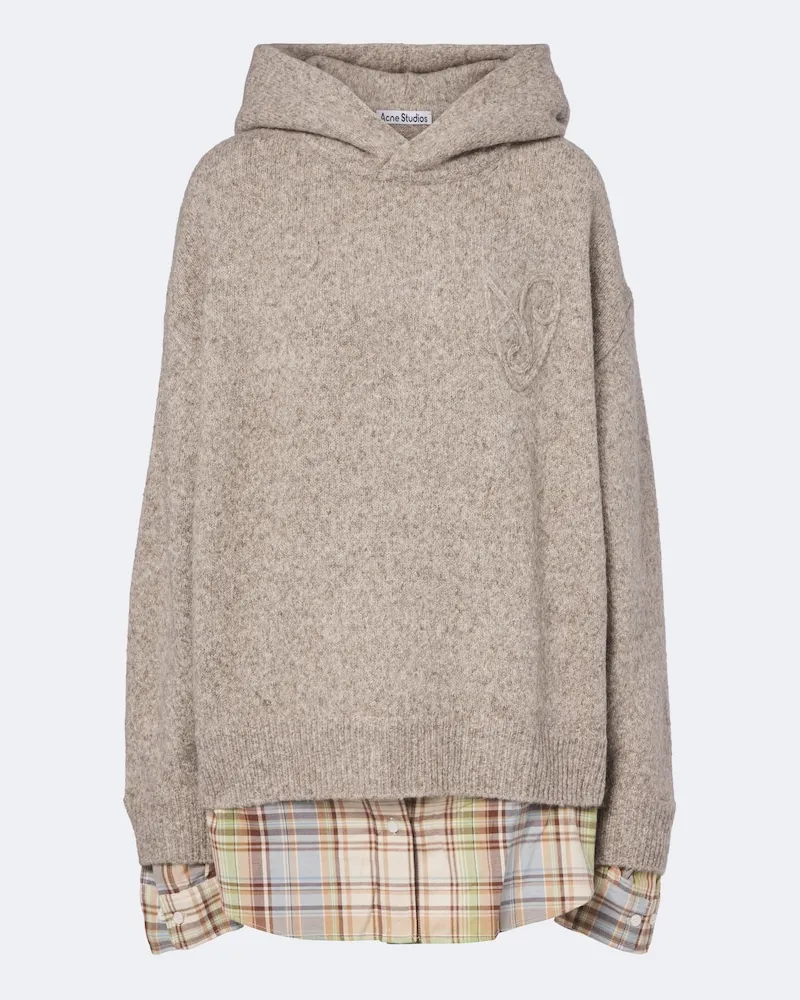 Acne Studios Hoodie aus Strick und Baumwollflanell Beige