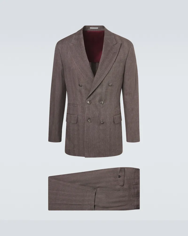 Brunello Cucinelli Anzug aus Leinen und Wolle Braun