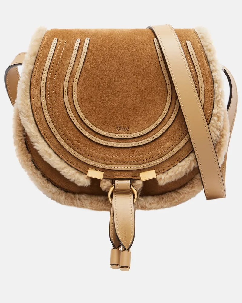 Chloé Chloé Schultertasche Marcie Small aus Veloursleder Beige