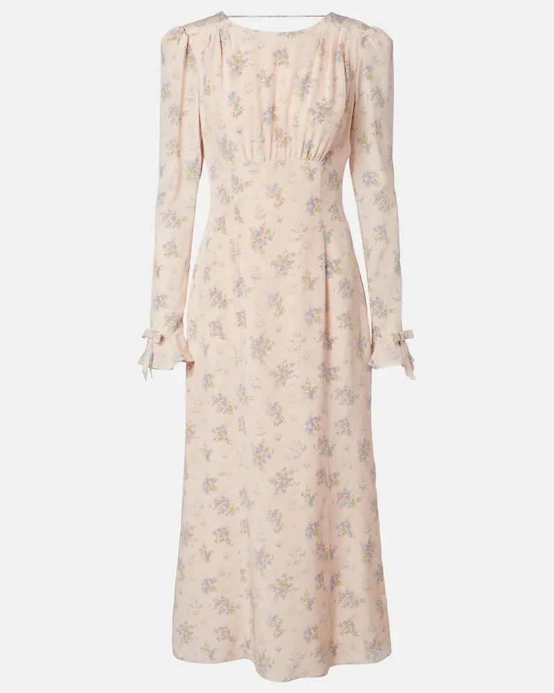 Alessandra Rich Bedrucktes Midikleid aus Seide Rosa