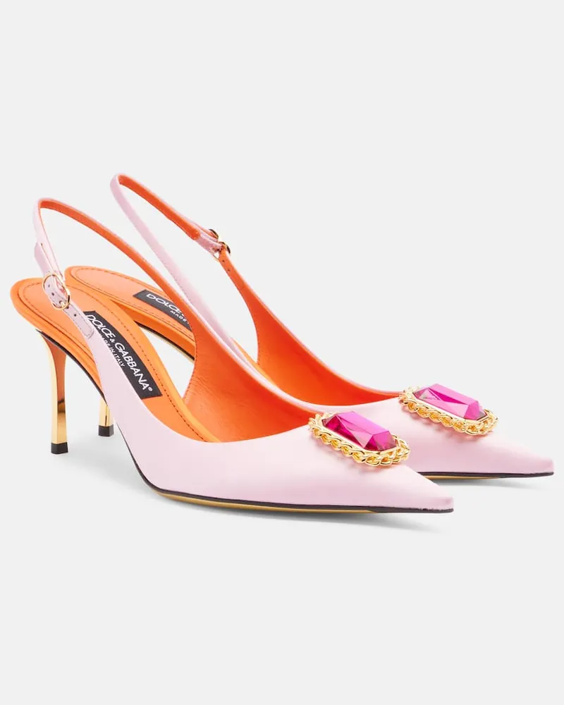 Dolce & Gabbana Verzierte Slingback-Pumps 75 aus Satin Rosa