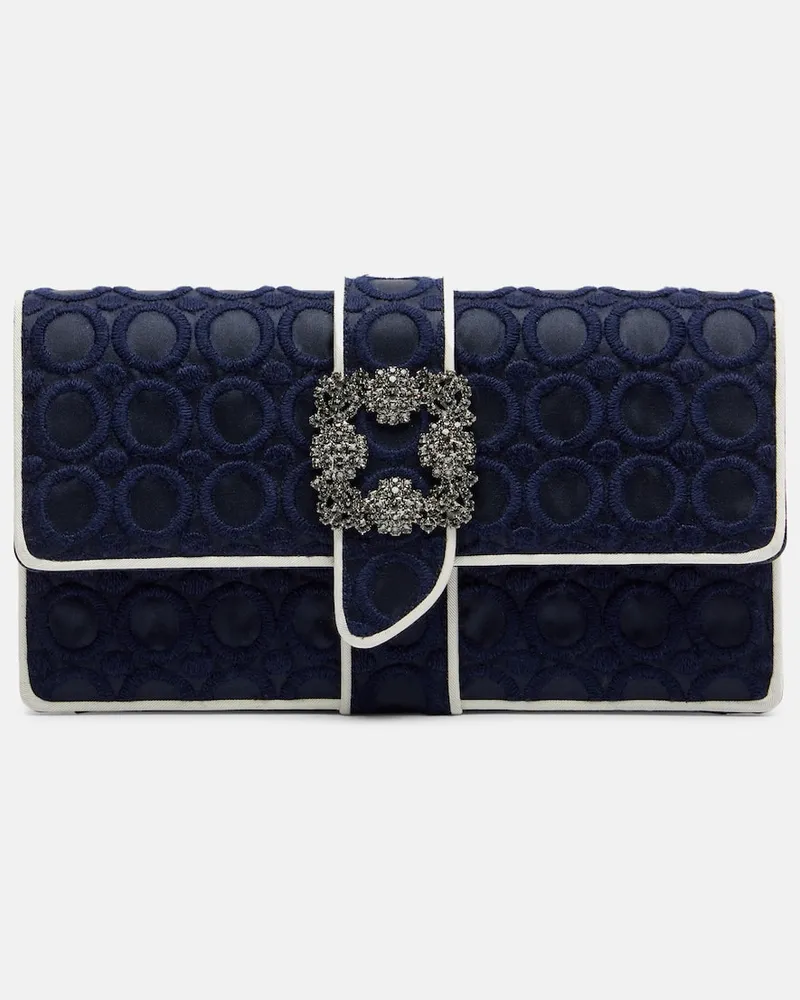 Manolo Blahnik Verzierte Clutch Capri Mini aus Satin Blau