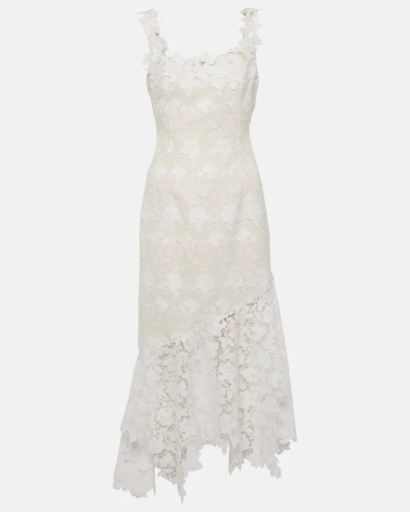 Oscar de la Renta Midikleid aus Tweed mit Spitz Weiã