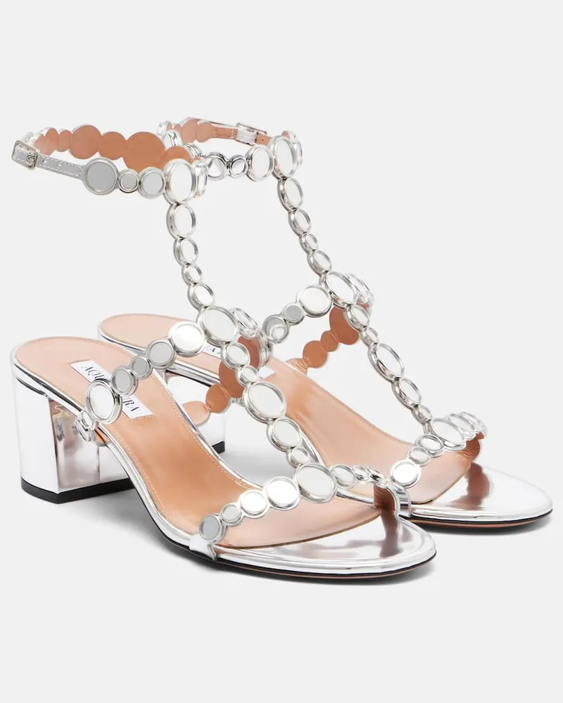Aquazzura Sandalen Afterglow 50 aus Metallic-Leder Silber