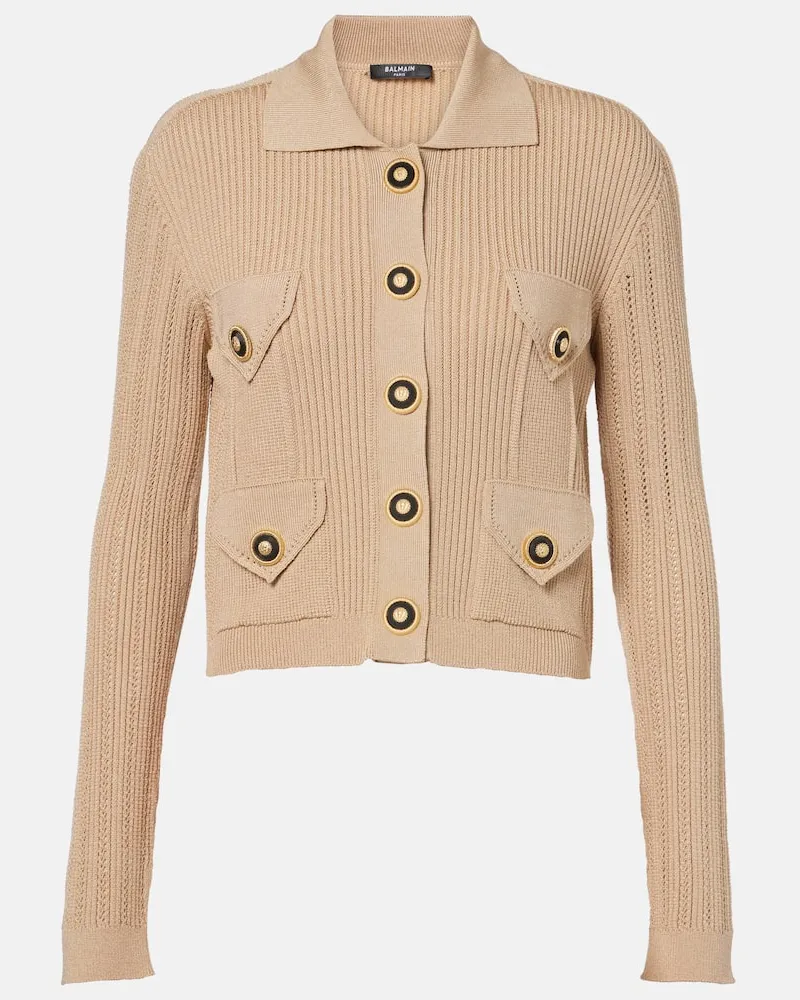 Balmain Cardigan aus Rippstrick Beige