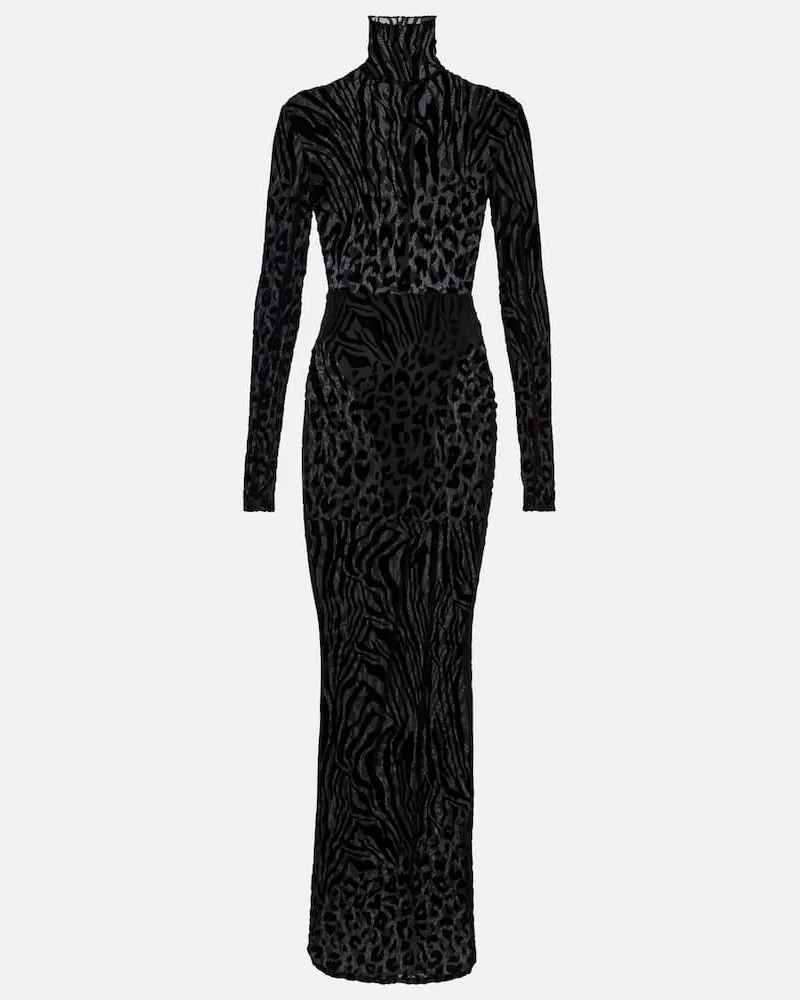 Alex Perry Maxikleid aus Devoré Schwarz