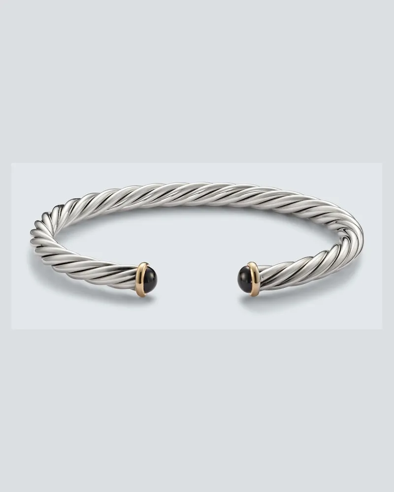 David Yurman Armreif Cable aus Sterlingsilber mit 14kt Gelbgold und Onyx Silber