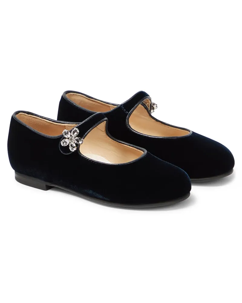 Il Gufo Verzierte Ballerinas aus Samt Blau