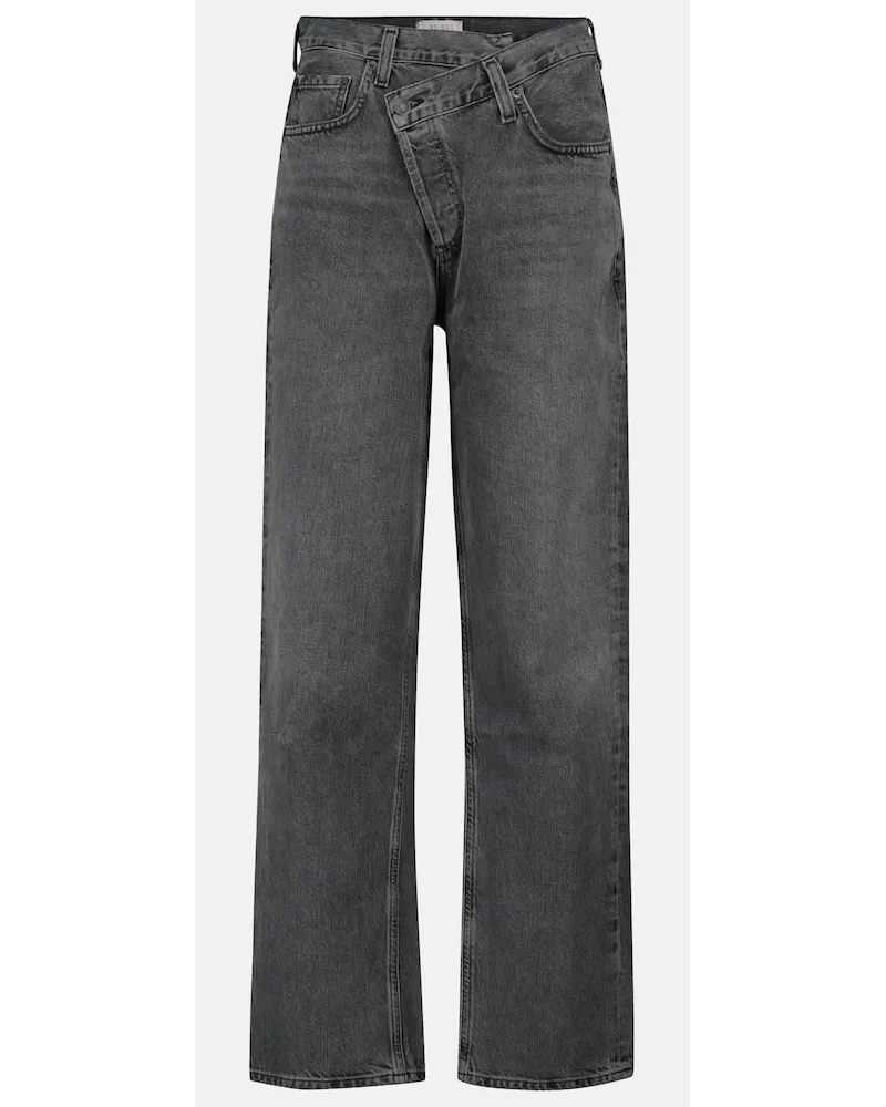 AGOLDE High-Rise Straight Jeans Criss Cross Grau