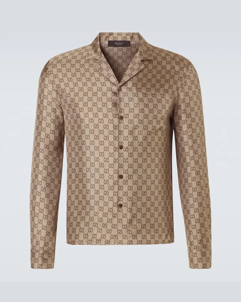 Gucci Hemd GG aus Seiden-Twill Beige