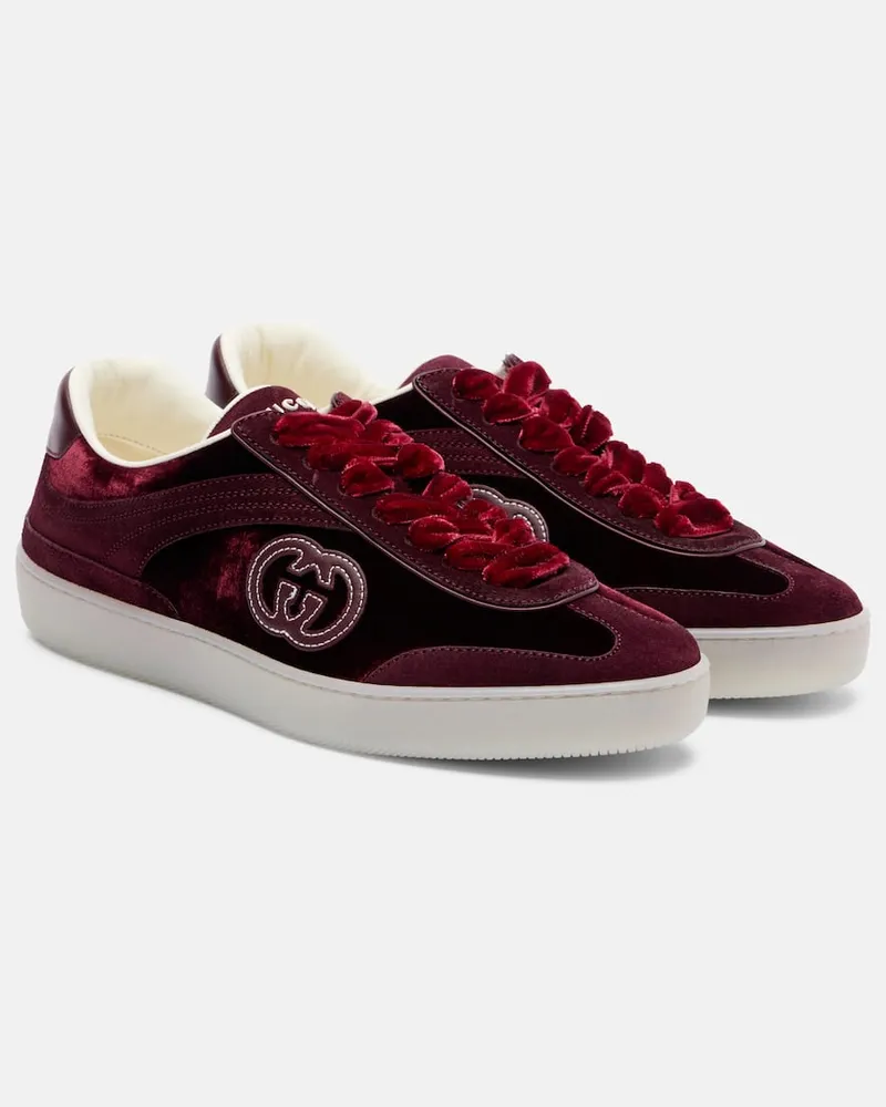 Gucci Sneakers G75 aus Samt und Veloursleder Burgund