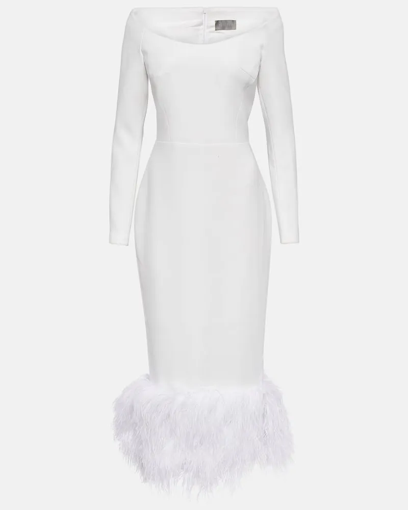 RASARIO Midikleid aus CrÃªpe mit Federn Weiã