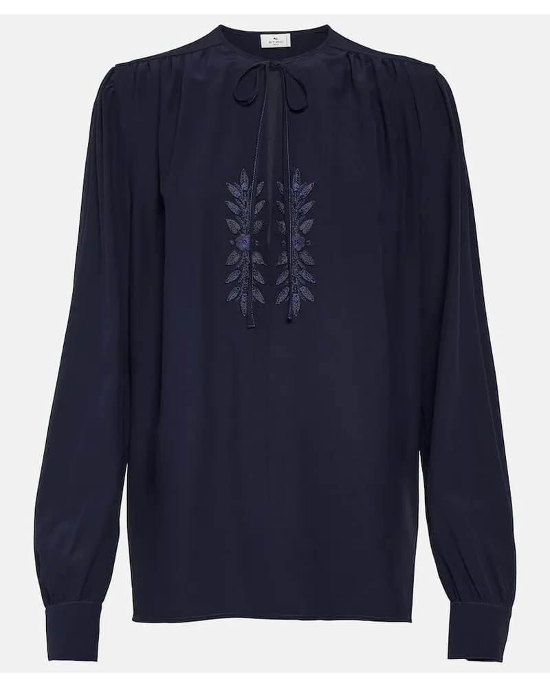 Etro Bestickte Bluse aus Seide Blau