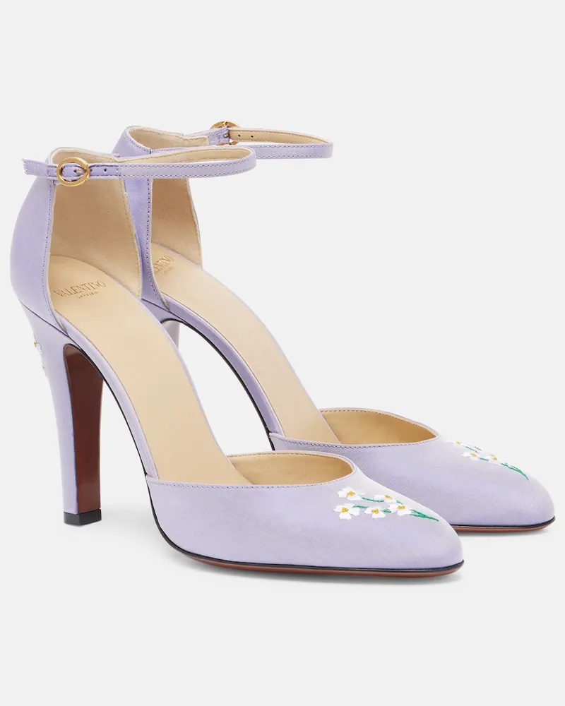Valentino Garavani Bestickte Pumps Hi Dolly 105 aus Satin Lila
