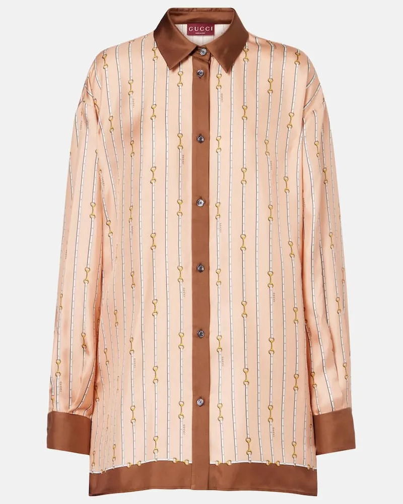 Gucci Oversize-Hemd Horsebit aus Seide Pink