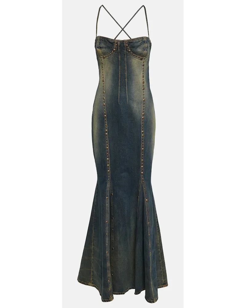 Blumarine Verzierte Robe aus Denim Braun
