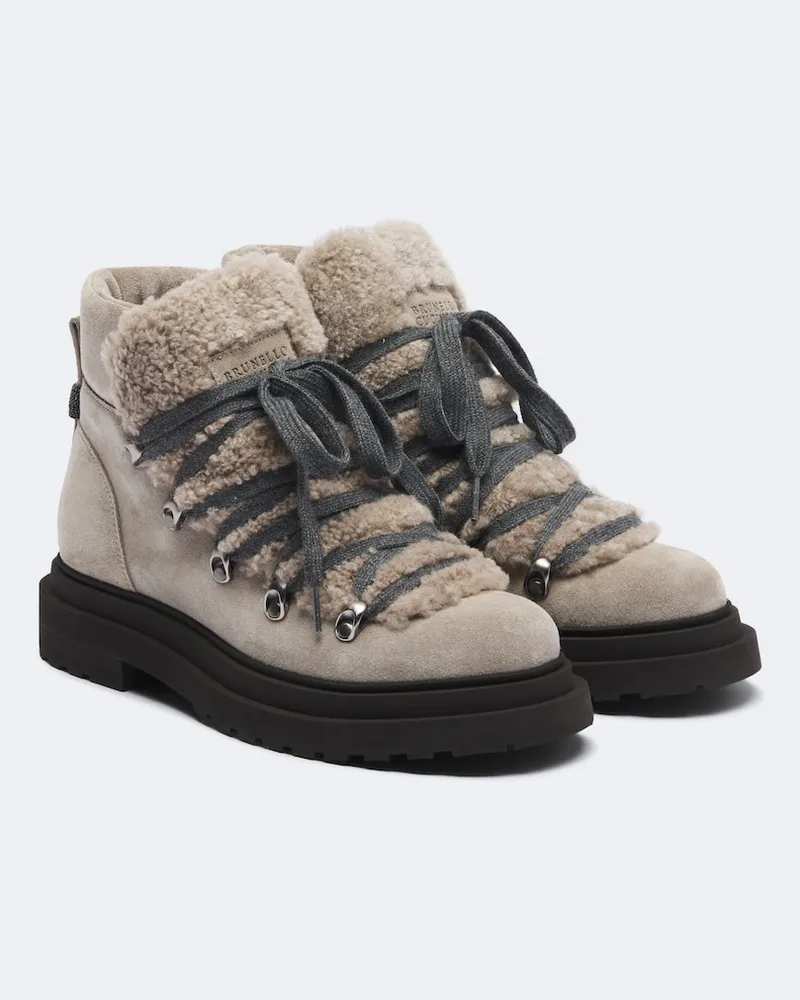 Brunello Cucinelli Schnürstiefel Monili mit Shearling Grau