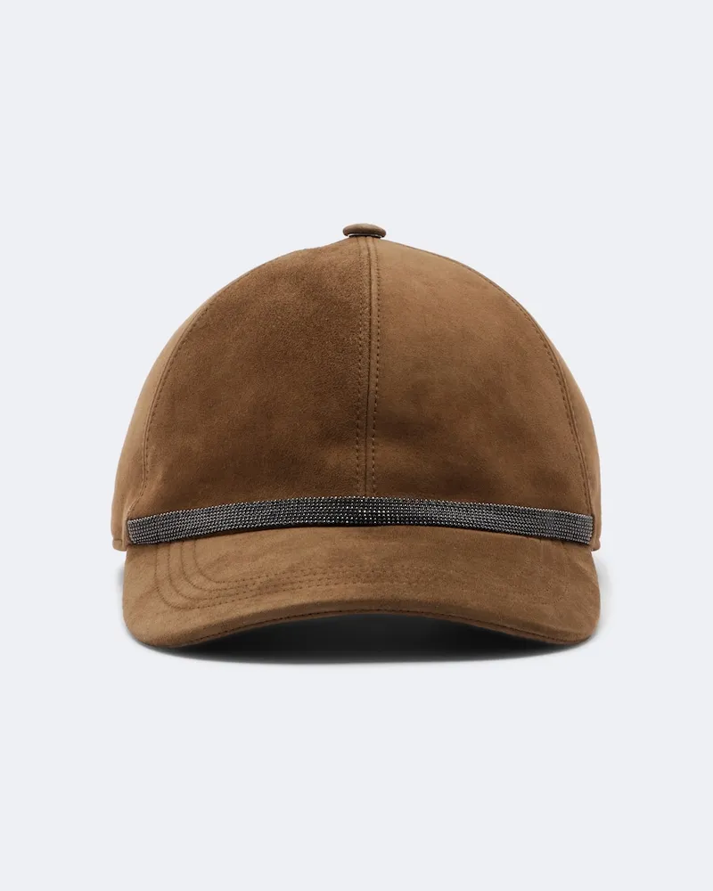 Brunello Cucinelli Baseballcap Monili aus Veloursleder Grün