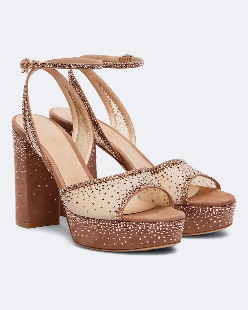 Gianvito Rossi Plateausandalen Rania aus Organza und Veloursleder Beige