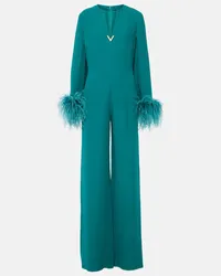 Valentino Garavani Jumpsuit VGold aus Cady Couture mit Federn Blau