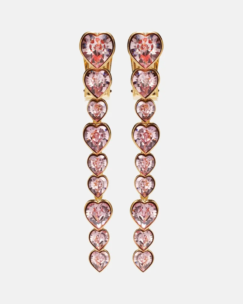 Oscar de la Renta Clip-Ohrringe Heart mit Kristallen Rosa