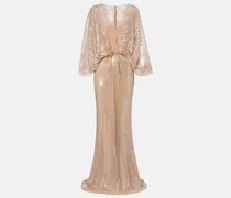 Robe aus Mesh mit Spitze und Pailletten