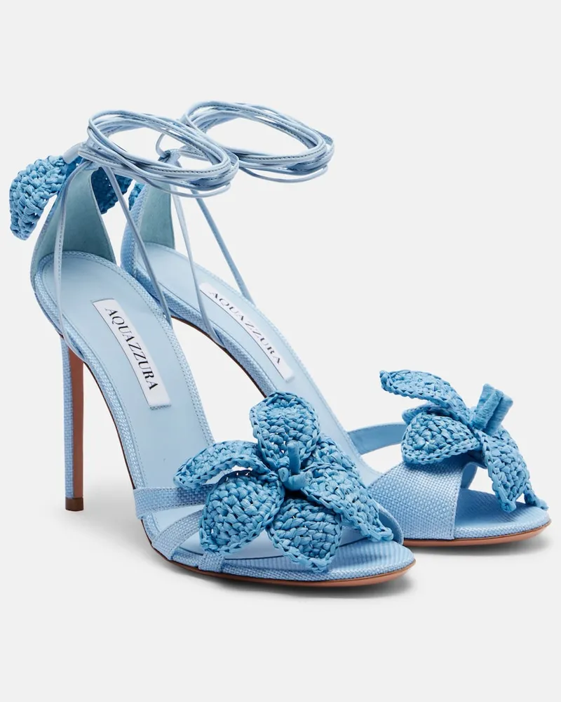 Aquazzura Sandalen Calypso aus Raffiabast mit Leder Blau
