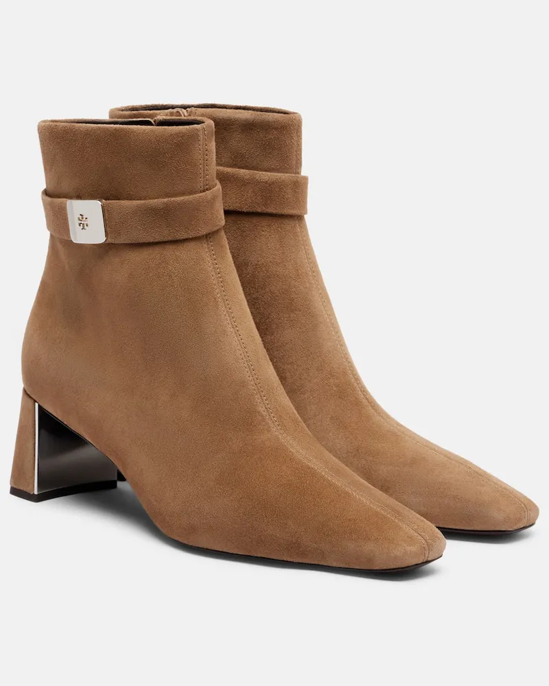 Tory Burch Ankle Boots Georgia T Monogram aus Veloursleder Beige