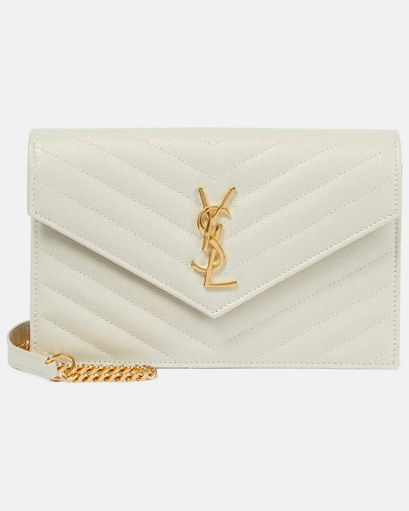 Saint Laurent Portemonnaie mit Kettenriemen Cassandre Envelope Weiss