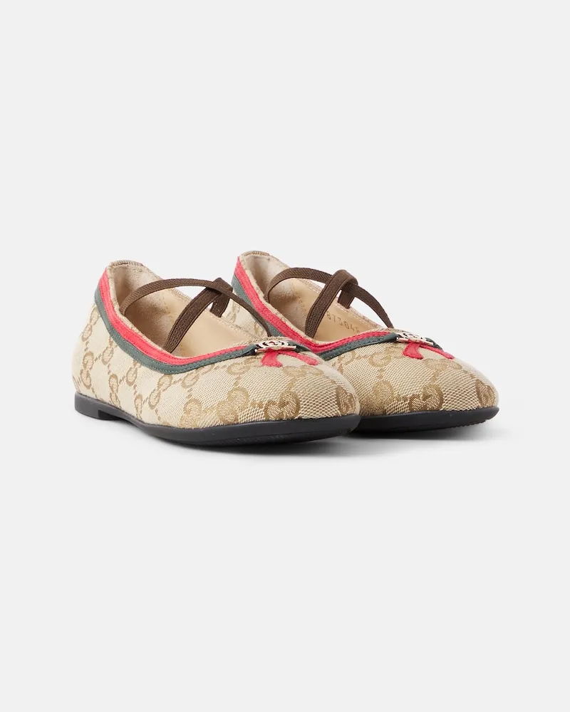 Gucci Ballerinas Web Stripe aus GG Canvas Beige