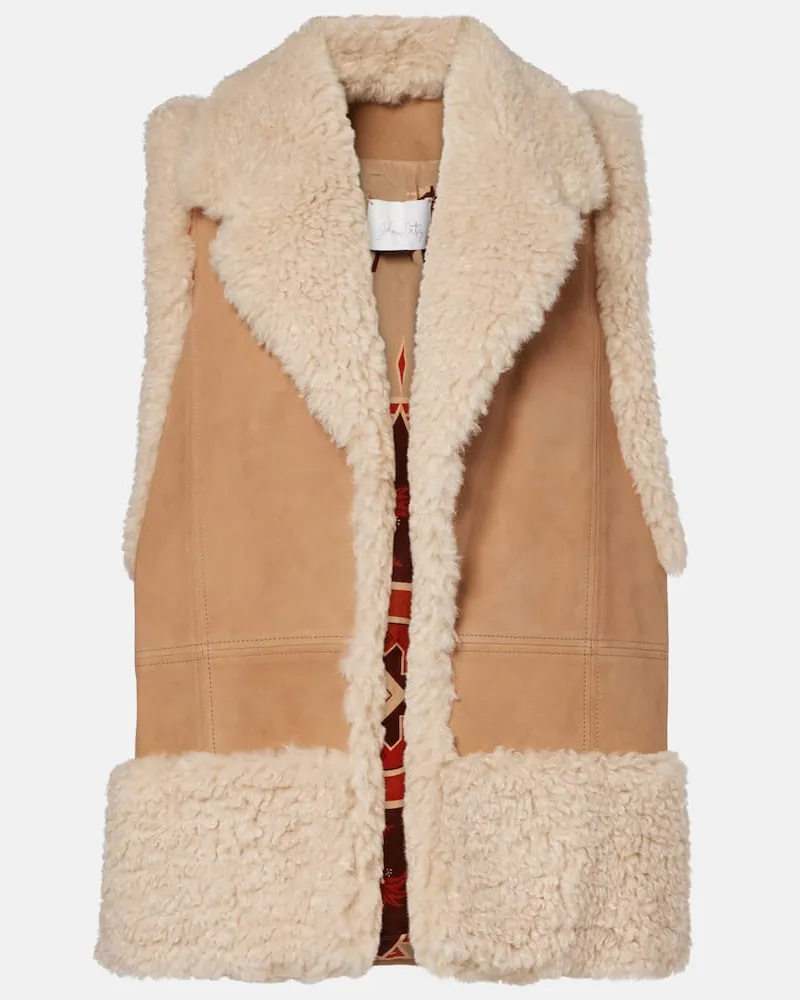 Johanna Ortiz Weste aus Veloursleder mit Faux Shearling Beige