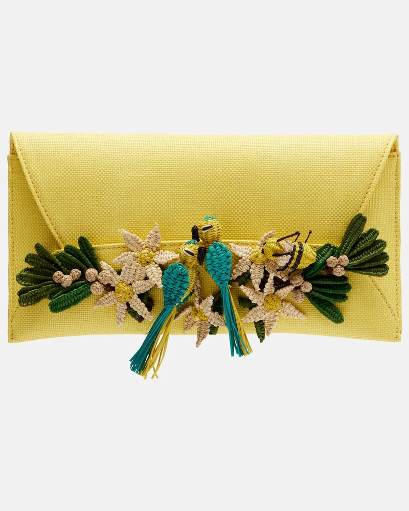 Aquazzura Clutch Birdsong Small aus Raffiabast Gelb