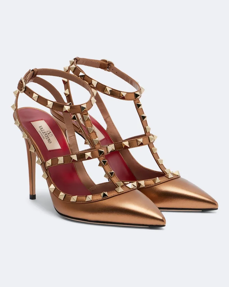 Valentino Garavani Pumps Rockstud aus Metallic-Leder Gold